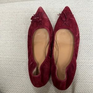 J Crew Burgundy Suede Pointy Toe Flats with Tassels